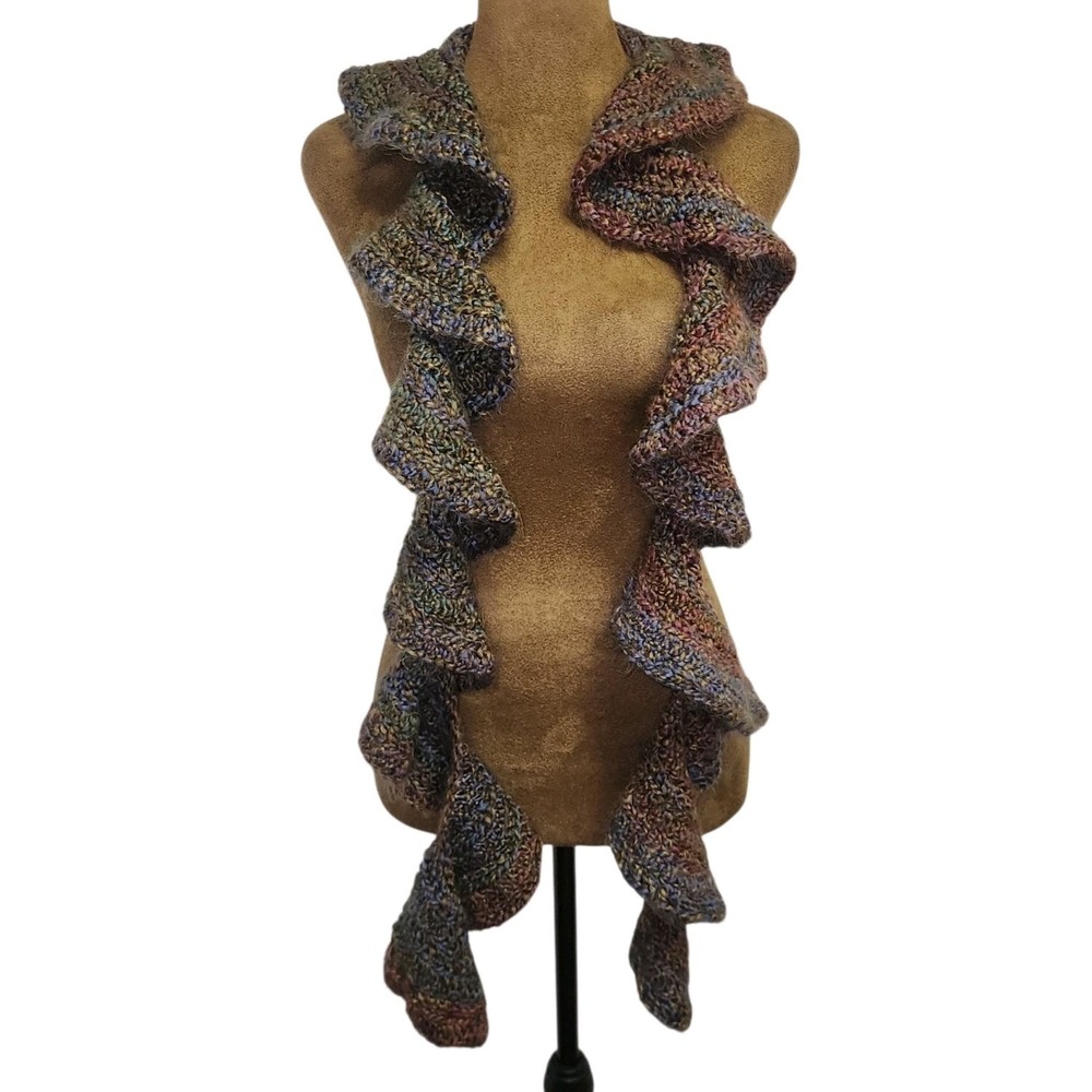 Handmade, Multi-colored Ruffled Knit Scarf Potato-chip style Y2K Colorful